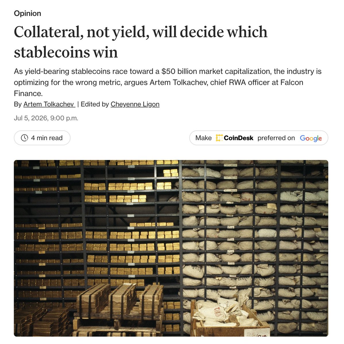 falconfinance's tweet photo. Yield is a feature you rent. Collateral acceptance is a moat.

As yield-bearing stablecoins race toward a projected $50B+ market, our Chief RWA Officer @ArtemTolkachev breaks down why the industry may be optimizing for the wrong metric:

https://t.co/oVOKYuoDgA https://t.co/5AbcI1P9Ic