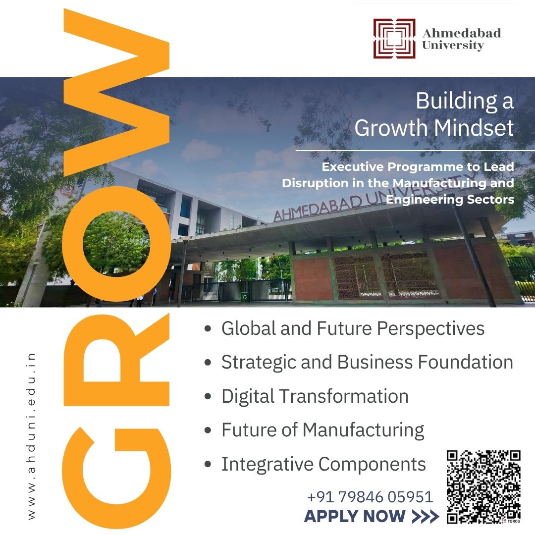 AhdUniv's tweet photo. Industries today are undergoing rapid transformation. As business models evolve, organisations increasingly seek professionals who can connect strategy with execution, technology with business, and innovation with value creation. Ahmedabad University’s GROW Executive General Management programme is designed for experienced professionals ready to transition from managerial thinking to strategic leadership.

𝗣𝗿𝗼𝗴𝗿𝗮𝗺𝗺𝗲 𝗛𝗶𝗴𝗵𝗹𝗶𝗴𝗵𝘁𝘀
• Build a global business perspective
• Strengthen strategic and business foundations
• Lead digital transformation
• Drive organisational growth
• Flexible, hybrid learning experience

Build the knowledge, strategic perspective, and leadership capabilities to drive organisational growth, accelerate your career, and navigate an evolving business landscape. Apply today: https://t.co/hdDoPOuPma