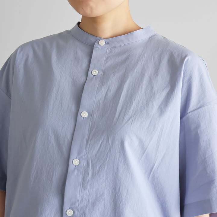 □5分袖オーガニックコットンバンドカラーコクーンブラウス U026 size