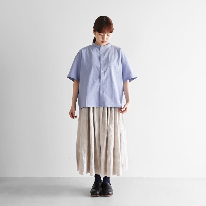 □5分袖オーガニックコットンバンドカラーコクーンブラウス U026 size