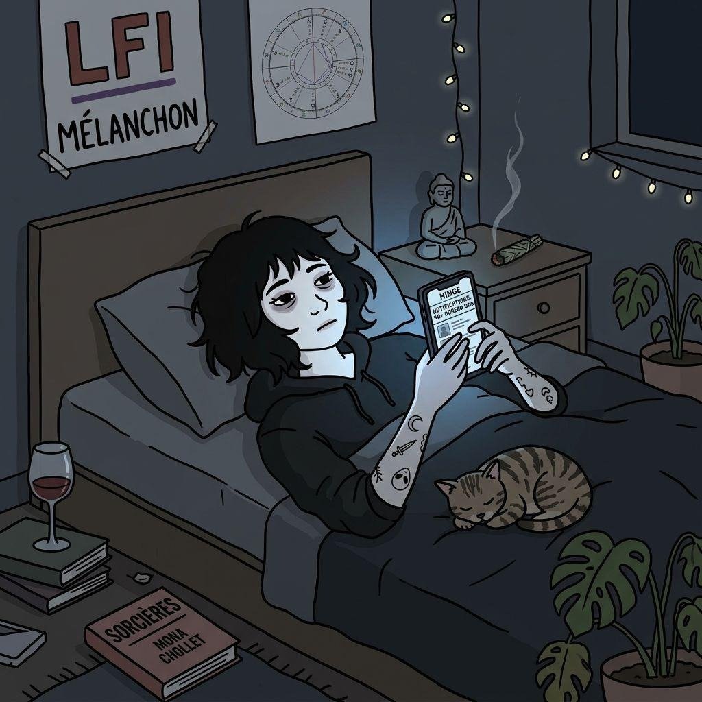 edouard_knw's tweet photo. L'archétype d'une fille célibataire en 2026 :

> photo avec son chat ("il passe avant toi")

> veut un mec drôle mais n'a aucun sens de l'humour

> corps rempli de tatouages flash, ça ressemble à du scrapbooking

> étudiante ou travail administratif sans valeur ajoutée

> affiche clairement ses opinions politiques (de gauche)

> ne sait pas faire un calcul mental ou se diriger sans gps mais veut "abolir le capitalisme" (?)

> a un avis sur tout mais n'a pas lu un livre en entier depuis le lycée

> se plaint de ne pas trouver un "homme capable" mais te ghost après 2 messages

> croit que le monde est à ses pieds car elle a 40 dms en attente

> part à Bali ou en Australie pour "se trouver", poste les mêmes photos que tout le monde

> prend ses décisions de vie en fonction de son signe astrologique

> après 30 ans, devient mère célibataire ou se rend compte qu'il faut se poser

> le retour à la valeur de marché fait mal

> les mecs de son âge préfèrent désormais les plus jeunes

> congèle ses ovocytes ou part en Espagne faire une fiv

> ne se remet jamais en question, et blâme le patriarcat

qu'est ce que j'ai oublié ?