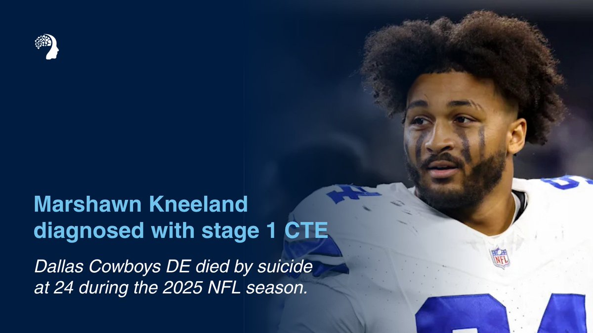 ConcussionCTEfn's tweet photo. BREAKING: Former Dallas Cowboys DE Marshawn Kneeland has been diagnosed with stage 1 CTE by @BU_CTE researchers after his death during the 2025 NFL season at age 24. https://t.co/76nw1RWi1y