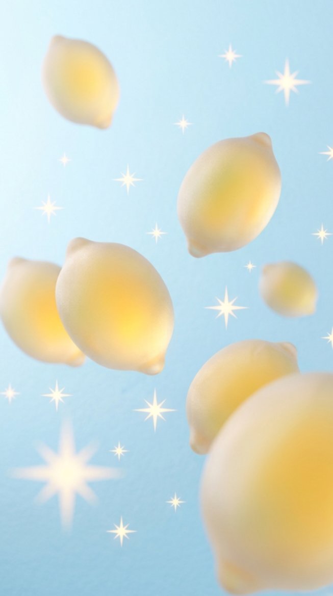 ingtern's tweet photo. Gemini prompt
Lemon poster
9:16 비율, 밝은 하늘색 그라데이션 배경에 무중력 상태로 원근감 있게 떠 있는 5~6개의 레몬. 불투명하고 부드러운 유리 질감, 깔끔하고 몽환적인 분위기의 조명.
+ 별모양 플래시 효과들 추가 https://t.co/oXNH250n5L