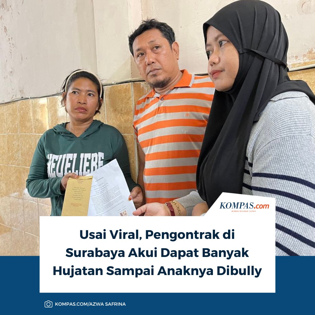 kompascom's tweet photo. Baca selengkapnya: https://t.co/27luuv2AmK

Setelah viral karena tidak mau pindah dan bayar sewa bertahun-tahun, Titik, pengontrak rumah di Surabaya, mengaku harus menghadapi dampak lain. Ia menyebut keluarganya mendapat kecaman dan hujatan hingga anaknya ikut dibully.

~MS #Surabaya #pengontrakviralSurabaya #Armuji