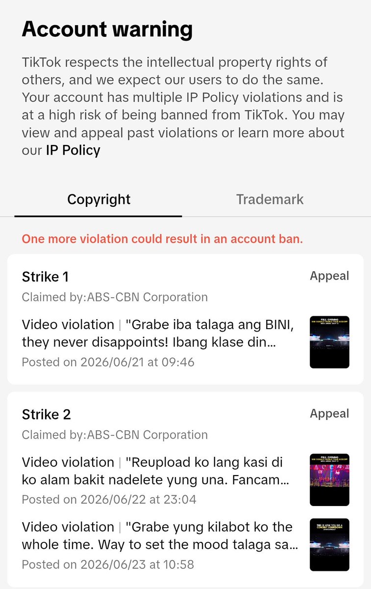 roblesdreamer's tweet photo. Gusto nyo rin bang maexperience macopyright strike? Wag nyo na subukan hehehehehe. Pati sa blue app nga di nyo pinatawad magcopyright kahit puro fancams naman yang mga yan. Damot ih. https://t.co/efB149Dpqv