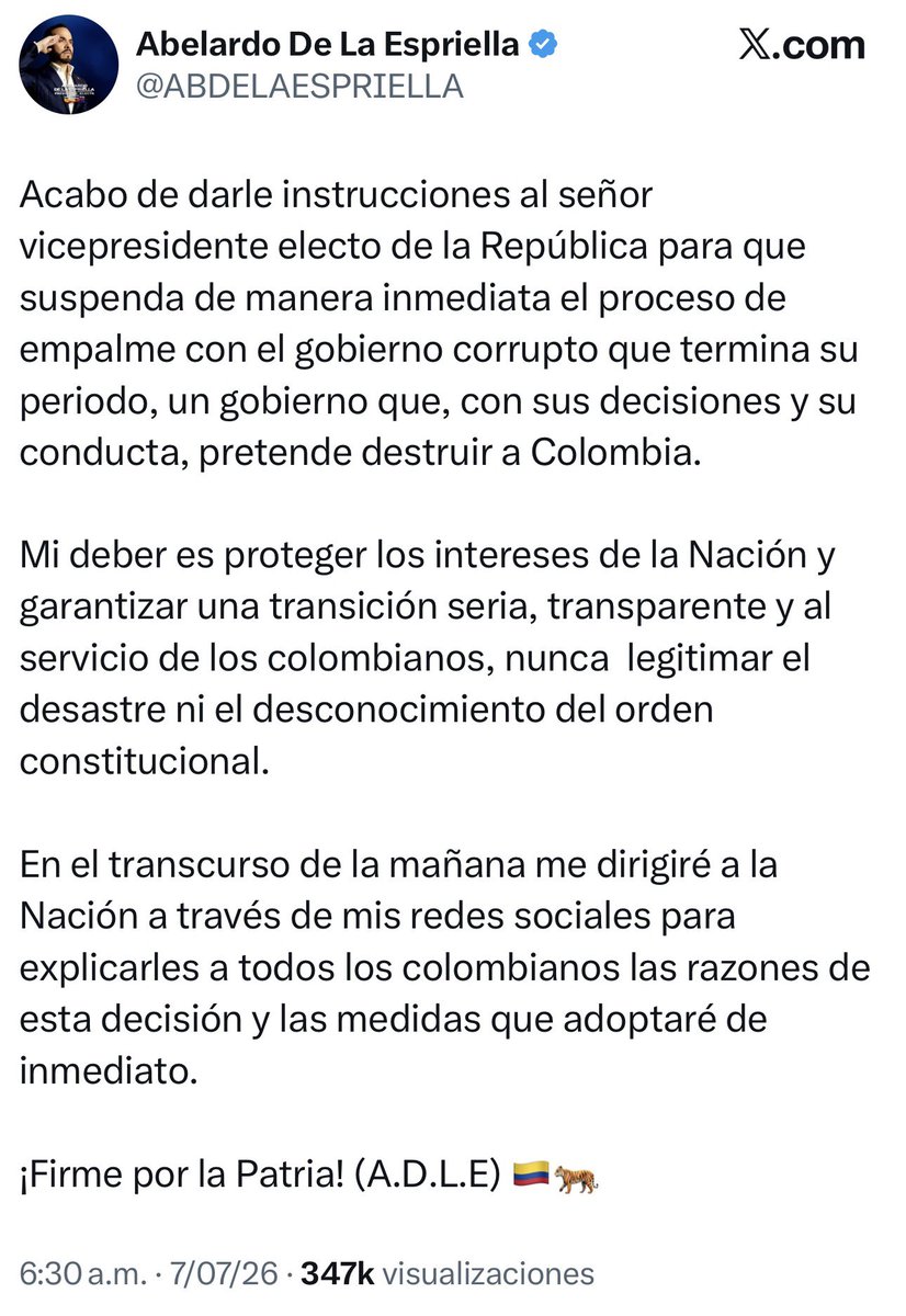 MeDicenWally's tweet photo. Primera labor que ya le quedó grande a Barrabás. Al ver que no pudo convertir el empalme en un show porque saben que el país va muy bien con el Presidente Petro, deciden terminar el proceso de empalme y de manera irresponsable recibir al Estado. 

Al ver que nos vamos enterando de todo lo malo que viene para el país con las entrevistas y los comunicados de quienes lideran su proceso de empalme, prefieren callar y llegar taimados el 8 de agosto. Si así es el desayuno…