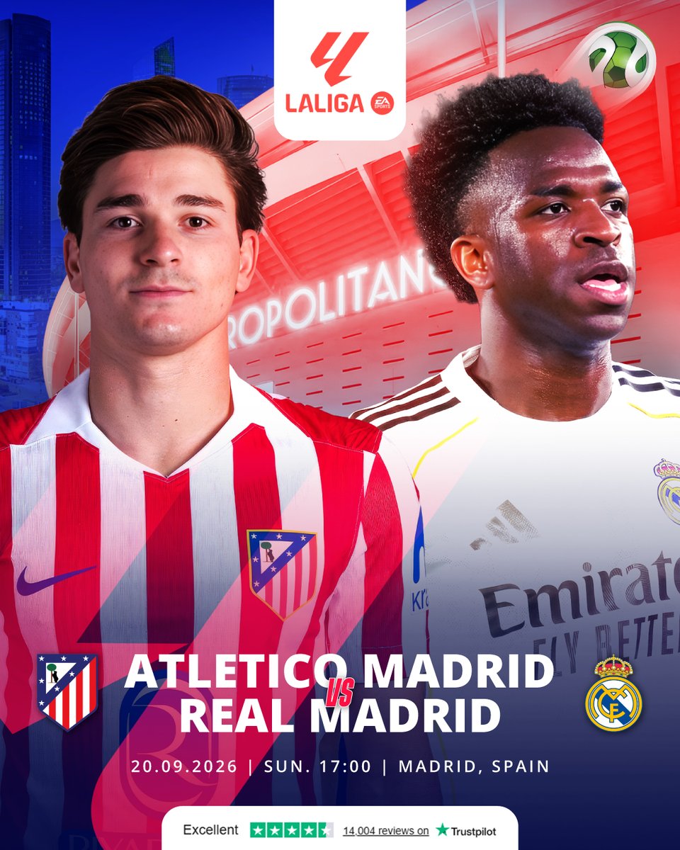 FootballTicketN's tweet photo. The Madrid Derby is here, the city divides as Atletico Madrid and Real Madrid clash in one of the fiercest rivalries in football. Will the Metropolitano rock with a legendary home win, or will Los Blancos silence the stadium?
#FootballTicketNet #LaLiga #AtleticoMadrid #RealMadrid #ElDerbiMadrileno #MadridDerby #FootballTickets