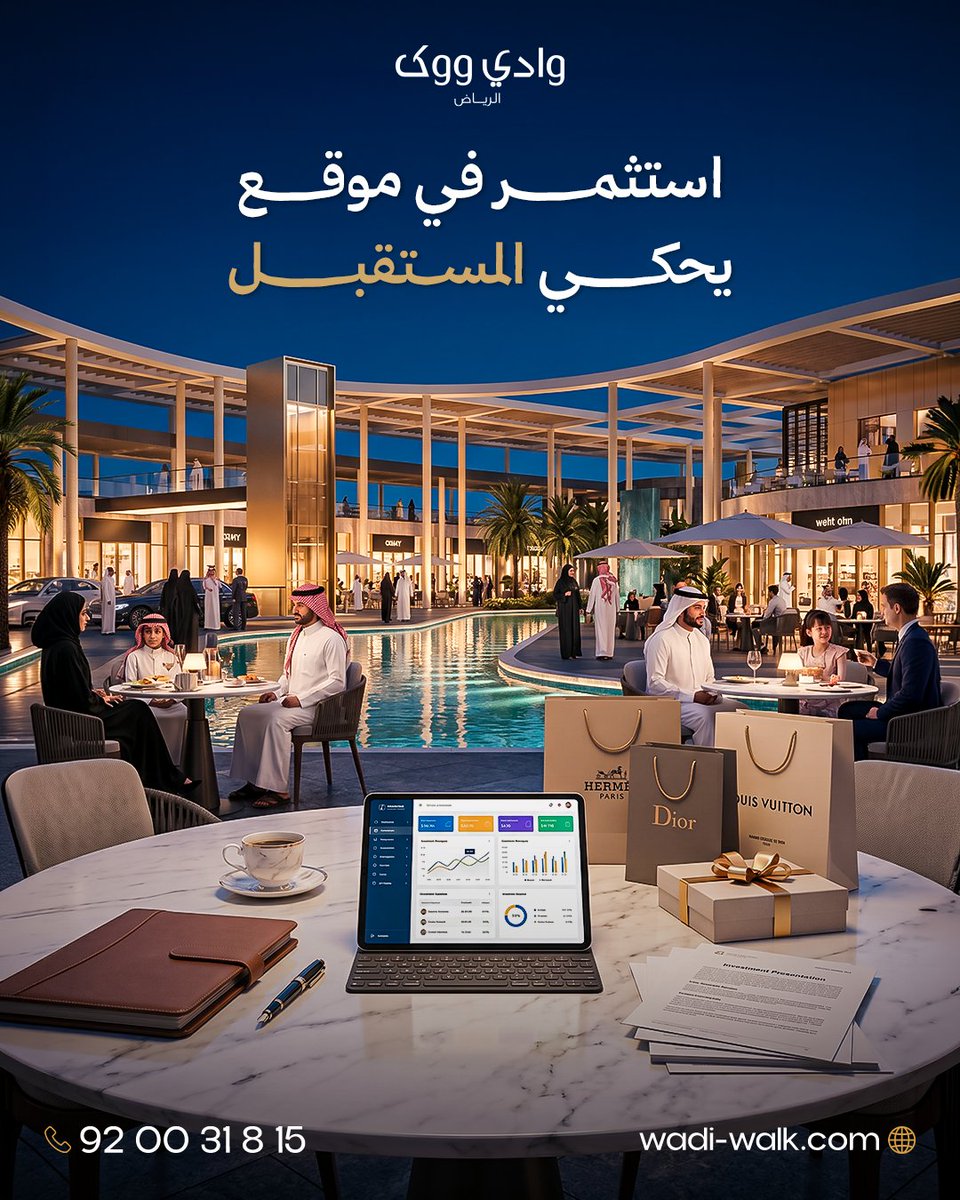 wadi_walk's tweet photo. وادي ووك وجهة تجمع الفخامة والتطور بقلب العاصمة، في منطقة يقدر الإنفاق فيها بـ 5.2 مليار ريال سنوياً، مما يجعله خياراً ذكياً لاستثمار يحكي قصة المستقبل.

تعرف على خطط الاستثمار وتواصل معنا الآن.
من خلال: 920031815 | info@wadiwalk.com https://t.co/DSPPjIRVCQ