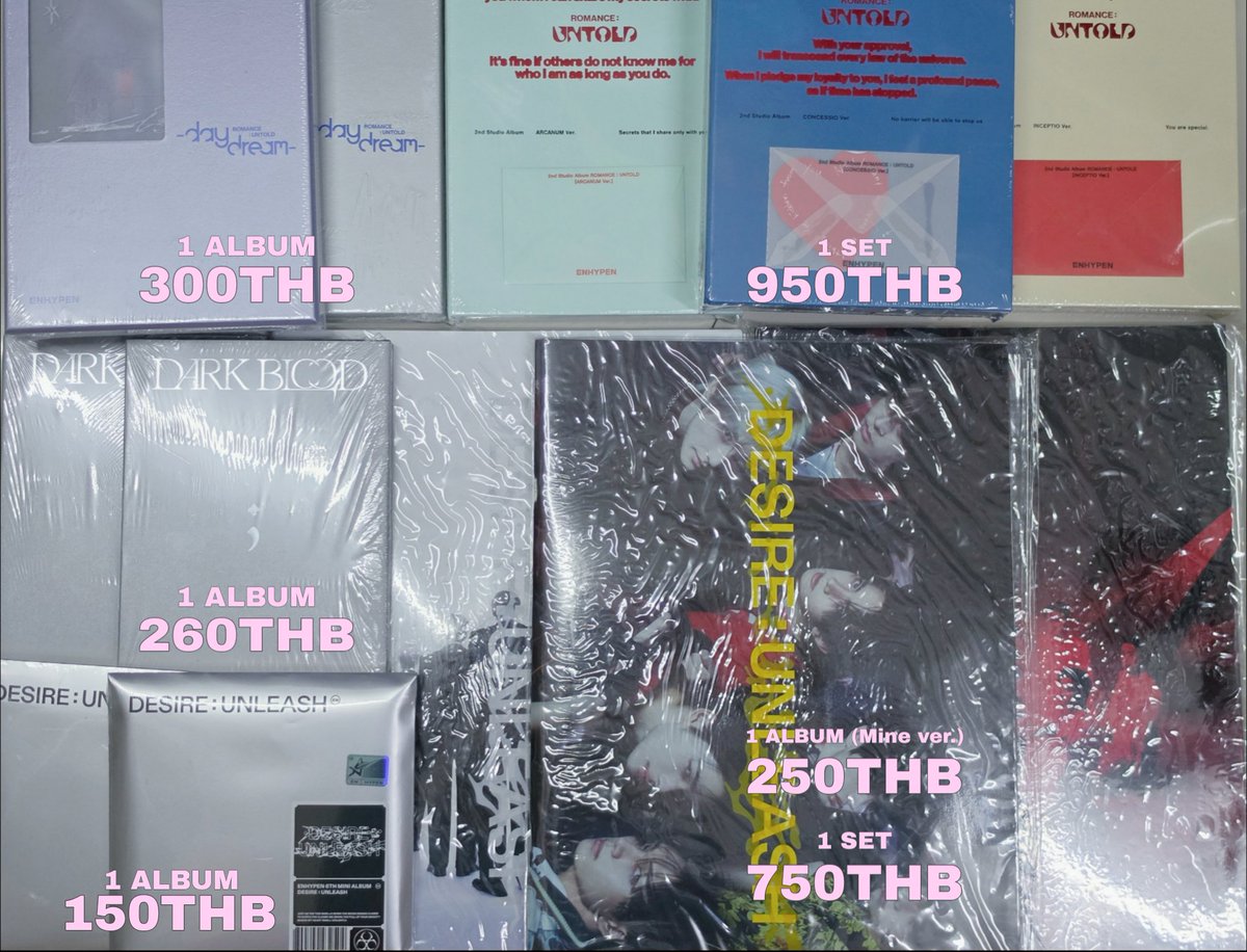chiffonjake's tweet photo. wts / ขาย

อัลบั้ม
ROMANCE : UNTOLD 
- daydream - 
DARK BLOOD (สุ่มเมม)
DESIRE : UNLEASH

₊ ♡ อัลบั้มเต็ม ไม่แกะ
— ราคาในรูปรวมส่ง

☆ อัลบั้มอาจมีตำหนิบ้างจากการขนส่ง ขอคนไม่ซีเรียสนะคะ
☆ สนใจทัก dm มาได้เลยคับ

#ตลาดนัดENHYPEN
#ตลาดนัดเอนไฮเพน #ตลาดนัดเอนจีน https://t.co/sUyvytOcMz