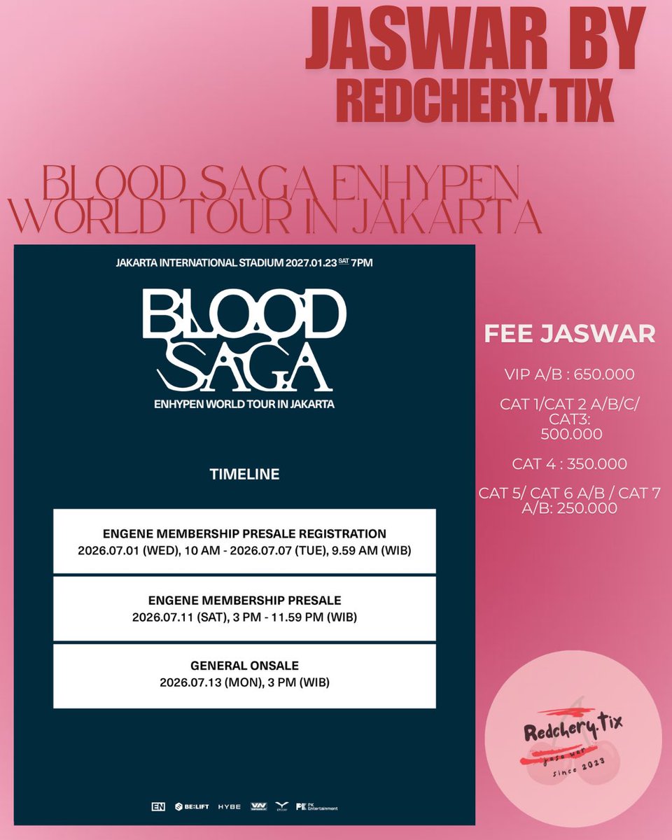 Redcherytix's tweet photo. open jaswar jastip BLOOD SAGA ENHYPEN WORLD TOUR IN JAKARTA

💰 fee 250k-650k
⭕️ data pribadi &amp; self payment
✅ 100% refund if not secured
📌 proof &amp; testi ticketing service on pinned/bio

tag. t. jastip jaswar jasa war enhypen blood saga jkt enha jakarta jastip jaswar proxy https://t.co/KaKE9PpQnB