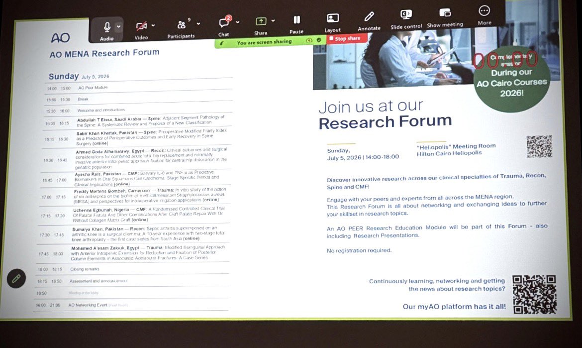 AbdullahTEissa's tweet photo. Honored to present my proposed Universal Framework for Adjacent Segment Pathology at the AO MENA Research Forum in Cairo. Grateful for the insightful discussions and valuable feedback from colleagues. Looking forward to the next phase of validation and collaboration. #AOSpine https://t.co/zGsBIlR7Vg