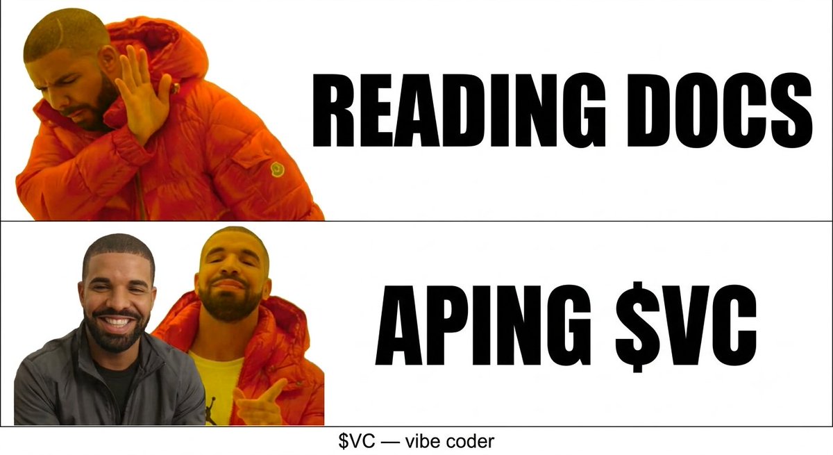 vibecoder_vc's tweet photo. the whitepaper is one sentence: dev too tired to rug. we do not read docs, we vibe. $VC 🫡 https://t.co/8XSTPG8hsD
