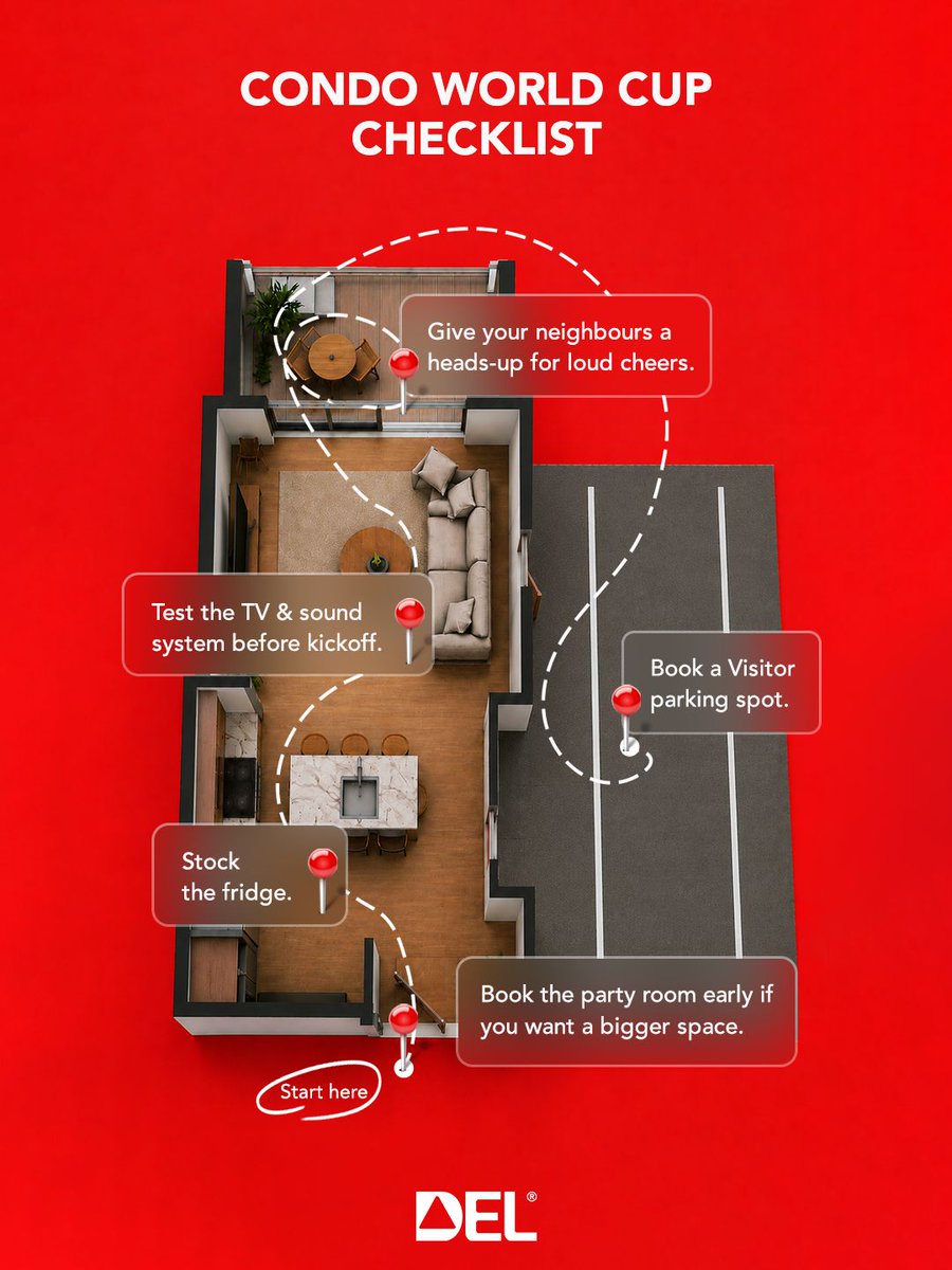 DelPropertyMgmt's tweet photo. Some matches are won on the field. Others are won by whoever booked the party room first. ⚽ 

What's your watch party checklist like?

#LiveWellTrustDEL #WorldCup2026 #Toronto #CondoLife https://t.co/IuYkySOYDX
