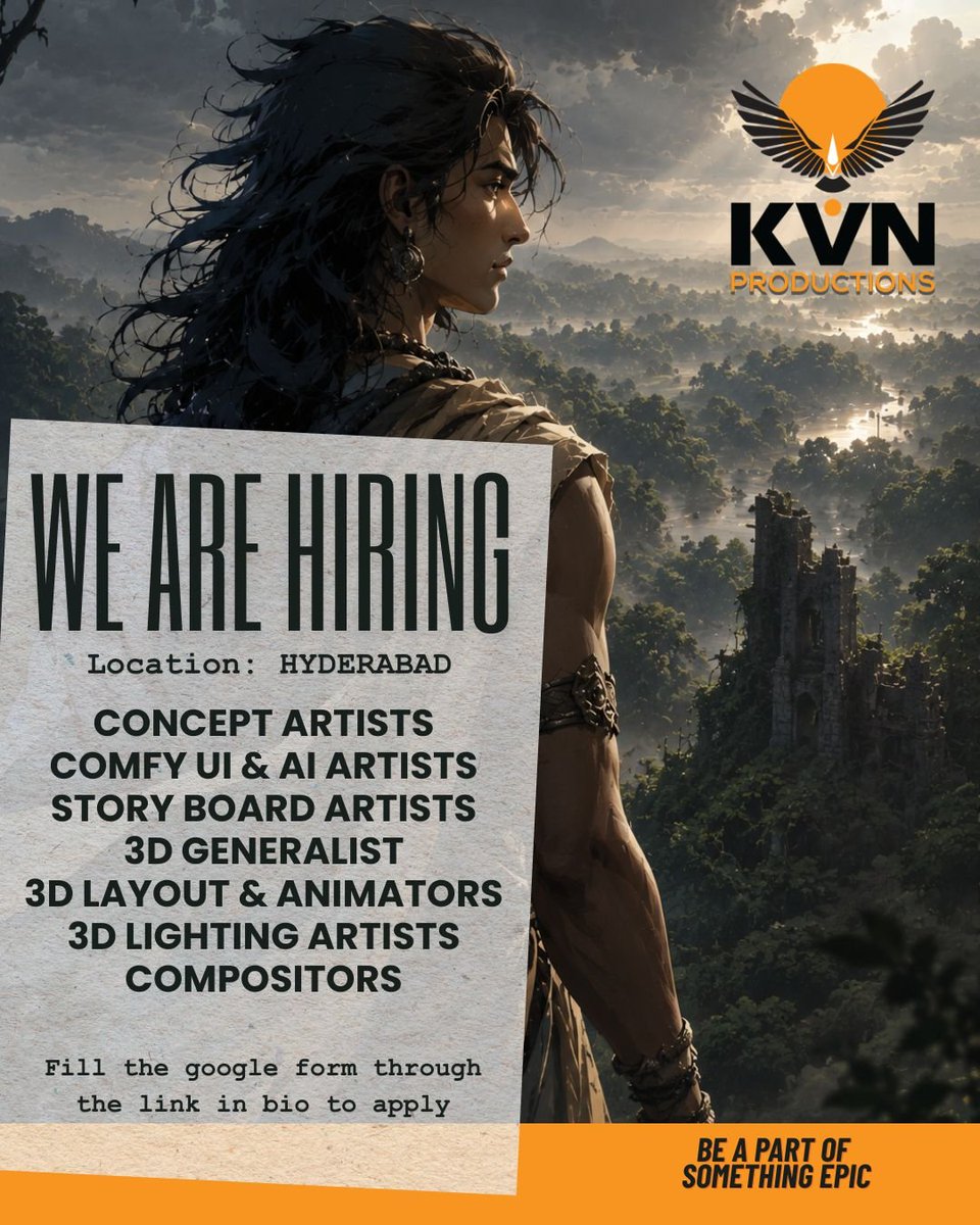 KvnProductions's tweet photo. We're expanding our Creative team!

If you're passionate about Concept Art, Al, 3D, Animation, or Compositing, we'd love to hear from you.

Apply through the link below:
https://t.co/qwp1SlMQu5 https://t.co/0P5pheRNU2