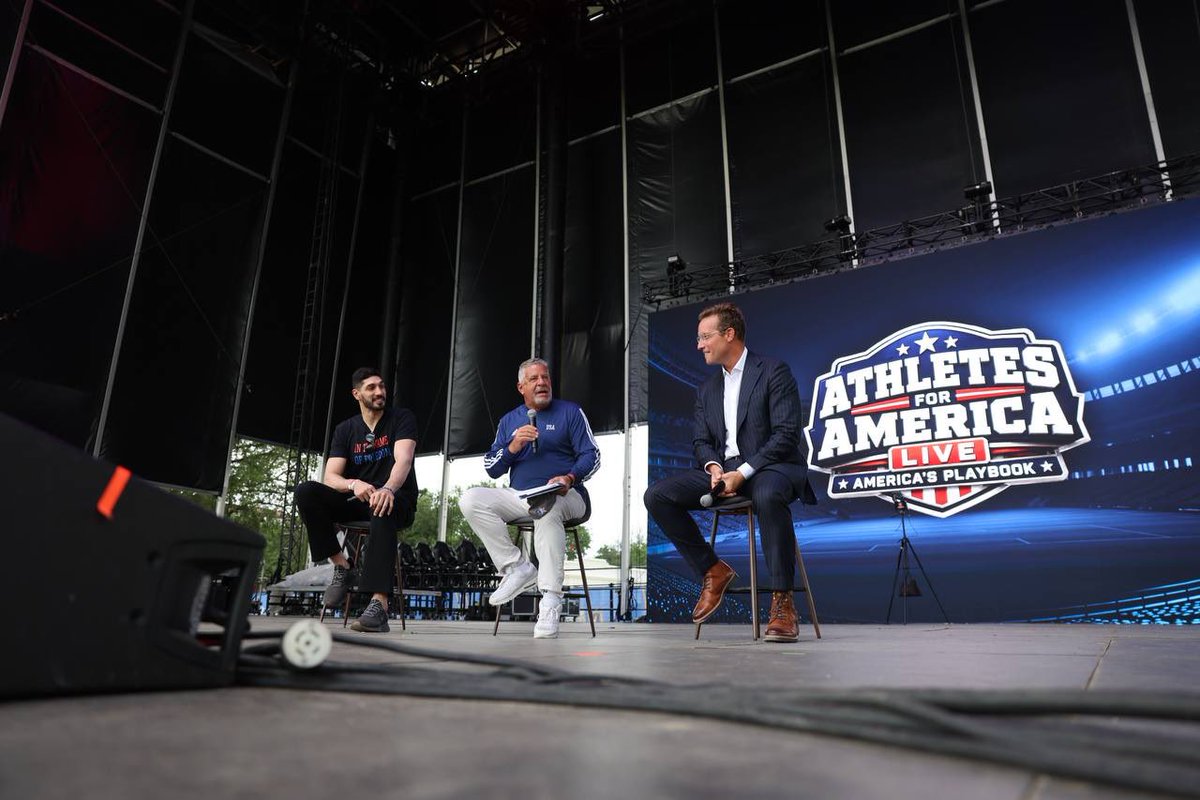 bennyjohnson's tweet photo. What an incredible day celebrating America. 🇺🇸

Thank you to @A1Policy for having me for a fireside chat on the Athletics for America initiative — keeping our sports strong, fair, and rooted in the values that made this country great.

And thank you to @coachbrucepearl and @EnesFreedom for a great conversation! 

Grateful to be part of it all. Let's keep winning.