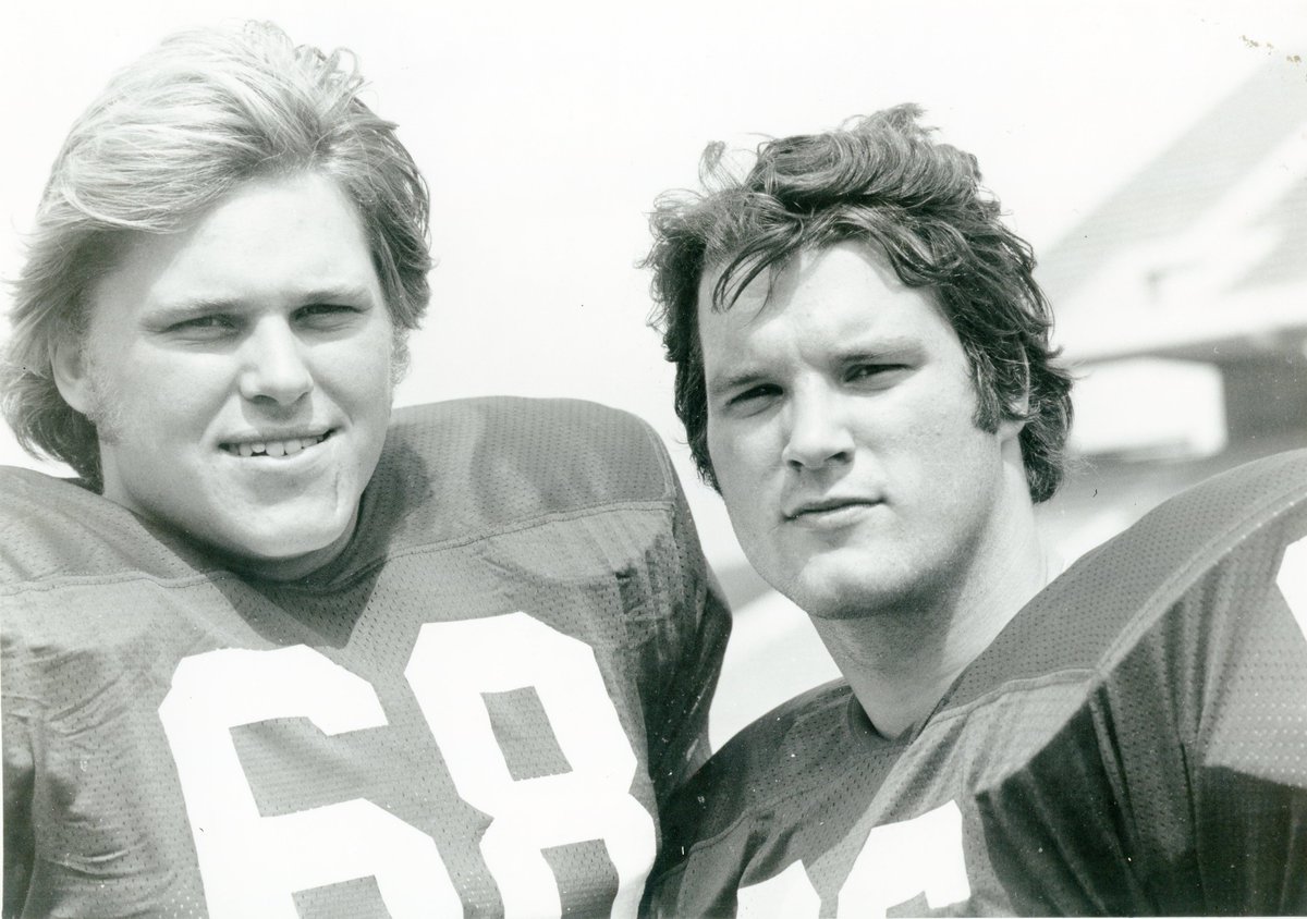 Beener1435's tweet photo. The 1977 Cyclone football team was loaded with talent, including these two co-captains Kevin Cunningham (OL) and Tom Boskey (LB). 
#CyclONEnation https://t.co/rZfkfsgO1D