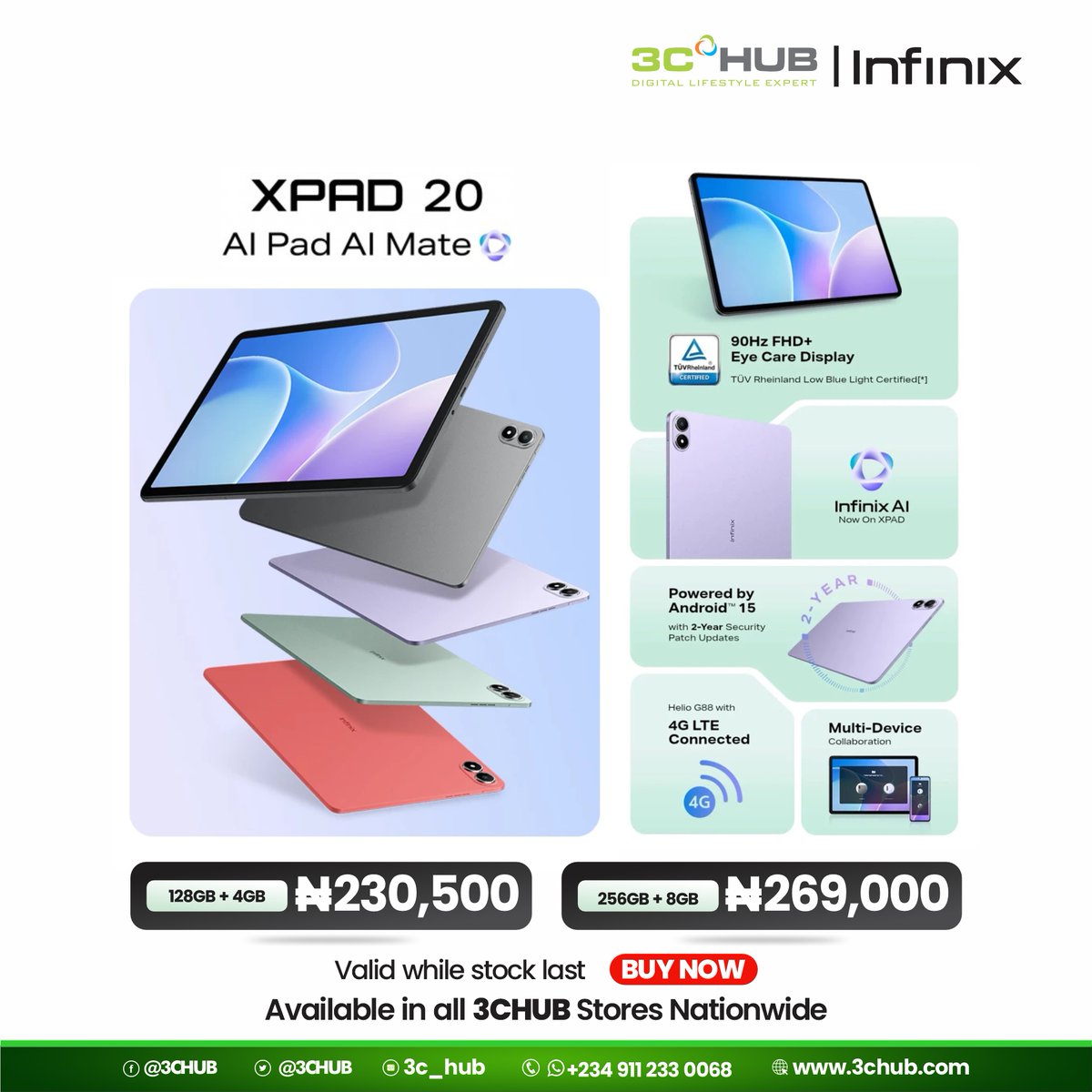 3CHUB's tweet photo. Experience more with the new Infinix XPAD 20, built for work, learning, and entertainment.

Enjoy a 90Hz FHD+ Eye Care Display, Infinix AI, Android 15, and powerful Helio G88 performance.

Available now at all 3CHUB Stores Nationwide 
 
#3chub #InfinixXPAD20 #buynow https://t.co/sUcOlYJPq6