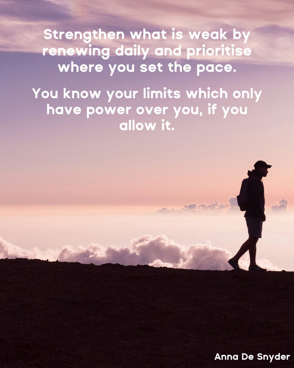 annadesnyder's tweet photo. Strengthen what is weak by renewing daily and prioritise where you set the pace.

You know your limits which only have power over you, if you allow it.

#poetry #writers #pace #mindset #renew https://t.co/n1BvVnDtDj