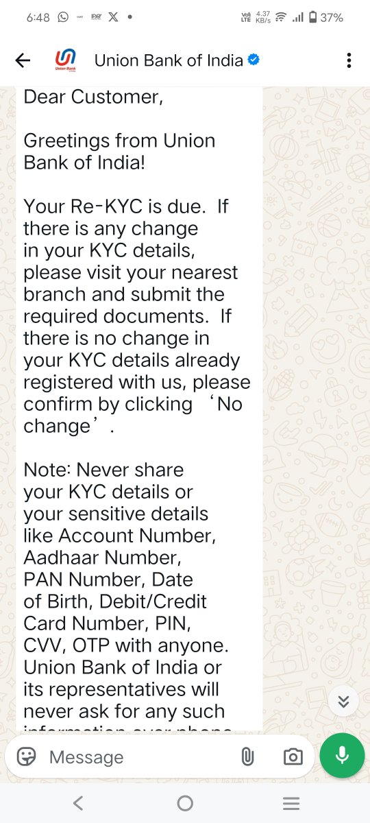 bluesea499's tweet photo. @UnionBankTweets   I do not hold any account with your bank and have previously had any account with you. How did you get my numbers and on what basis are your asking me for KYC. Please clarify. https://t.co/8RPby1VgvF