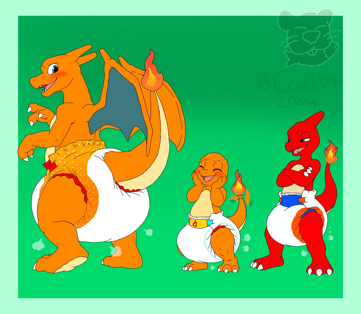 CrinkleOtter's tweet photo. The Charmander line

#Charmander #Charmeleon #Charizard #Pokémon #Pokemonart #ABDL #Diaperfur #babyfur #diaper https://t.co/EtR7clFDZ4