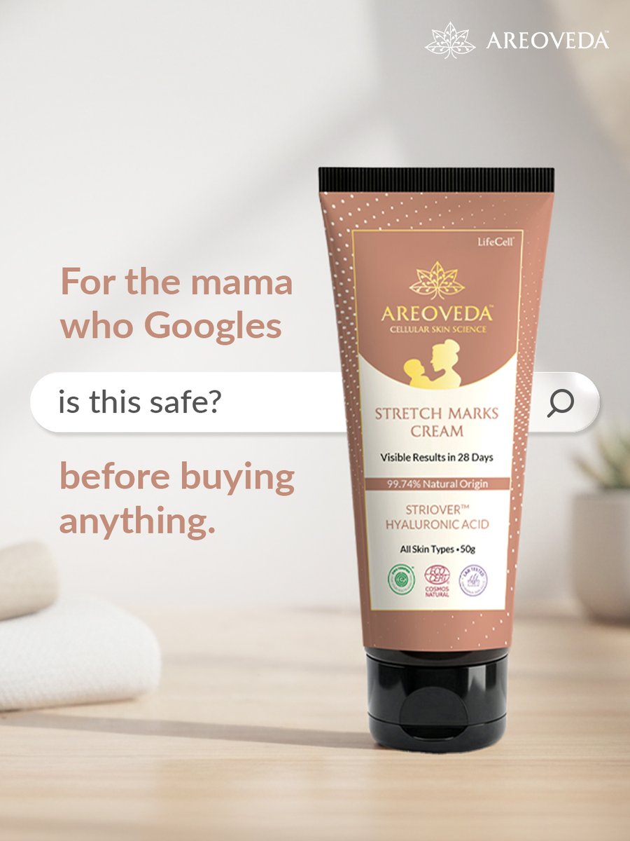 AreoVeda's tweet photo. You can finally close those search tabs. We made a stretch mark cream so safe, you never have to double-check. Discover India's 1st ECOCERT CERTIFIED and EWG VERIFIED Skincare Brand.

Shop Stretch Marks Cream from the link added in the bio.

#AreoVeda #StretchMarkCare #Pregnancy https://t.co/0umAZHyPaq