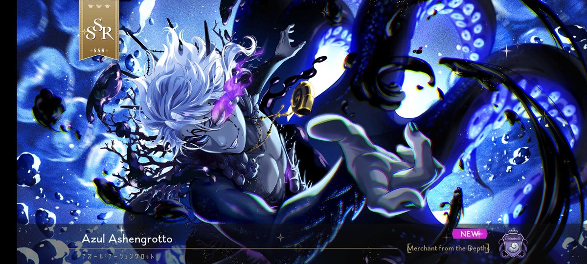 ThatCursedPoet's tweet photo. Got Overblot Azul SSR in 90 pulls! And pulled him again at 100! 💜

Love you Azul !! 🥹💜✨ https://t.co/ITZZolLHNA