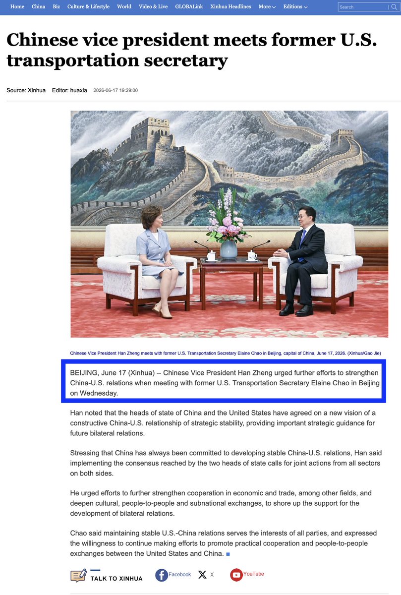 Rasmussen_Poll's tweet photo. @Cheering4Change And it looks very much like the CCP WANTED this story out. Otherwise all these news headlines with stories and photos and dates on her visit would not exist. So they are sticking it to someone. The question is who. https://t.co/z6w1pgmIqN