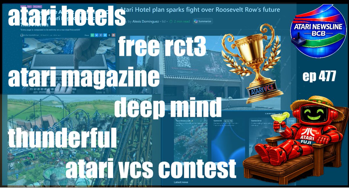 ballistikcoffee's tweet photo. WED 7/8 on #AtariNewsline! #AtariHotels Update, Free #RCT3 on @EpicGames, New #Atari #Magazine made on #Falcon030, #DeepMind 2014 article resurfaces, #Thunderful Acquisition complete + #AtariVCS Summer #Contest! Who won? 9a MT! Only on #BCB! #Gaming Link: https://t.co/sTWC4i3j2X https://t.co/QSASMqSBEx