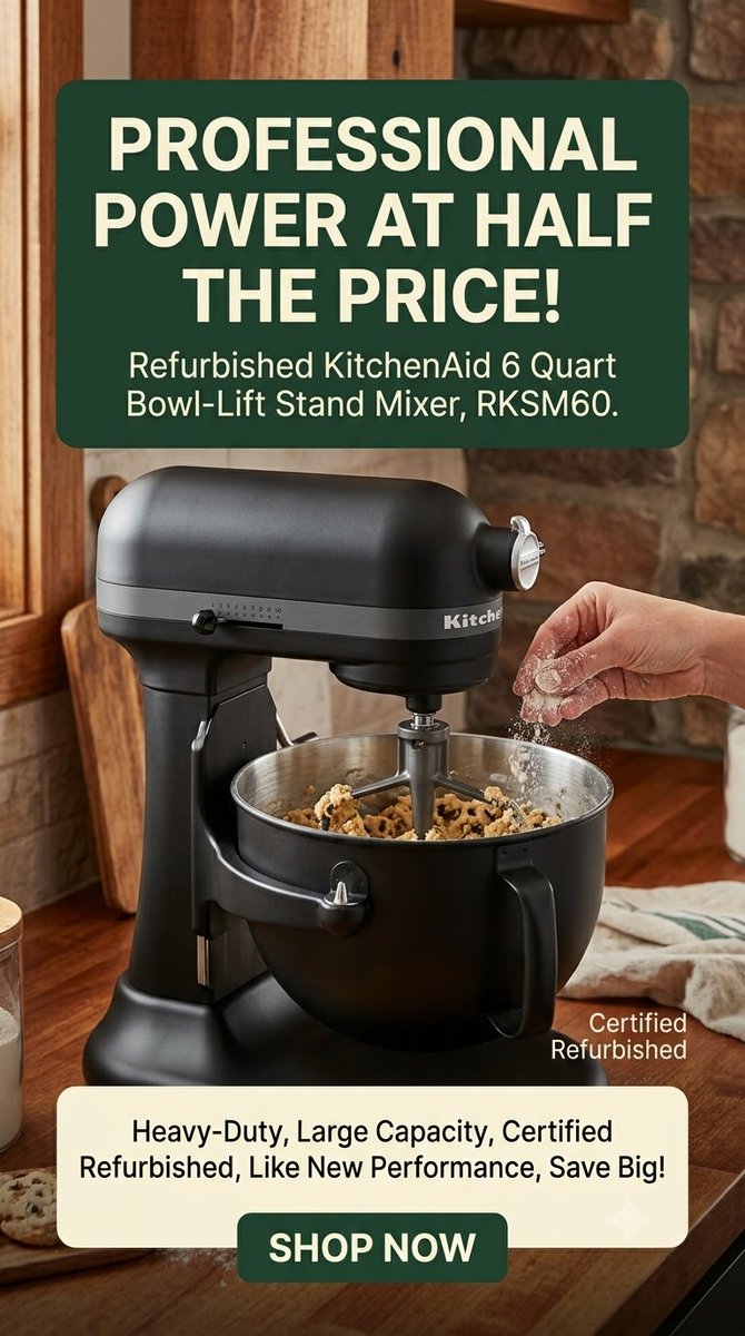 IffePk's tweet photo. Get Professional Power for Less: KitchenAid 6-Quart Bowl-Lift Mixer (Certified Refurbished)🛒 Product link 👇https://t.co/b6CfbLpplo#KitchenAid #StandMixer #BakingEssentials #KitchenHacks #RefurbishedFinds https://t.co/RVBaTLt39Z