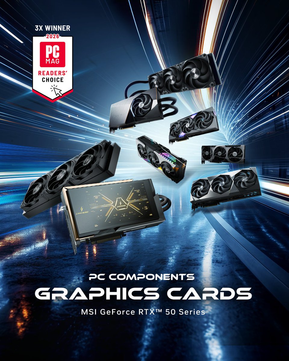 msigaming_de's tweet photo. Wir haben es geschafft – zum dritten Mal in Folge! 🏆

MSI Grafikkarten wurden zum dritten Mal in Folge mit dem PCMag Readers' Choice Award als beste Grafikkartenmarke ausgezeichnet. 🥳

Mit einer Bewertung von 9,6 von 10 – der höchsten Punktzahl in der Kategorie Grafikleistung! https://t.co/8etYULwQWO
