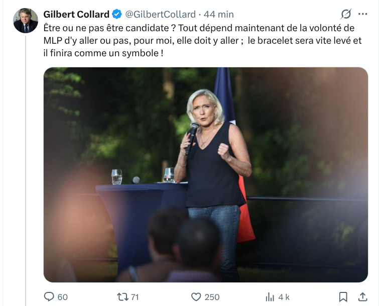 Manouck44's tweet photo. 🤯"Le bracelet sera vite levé et il finira comme un symbole". Un symbole de quoi, Gilbert ? 

Du détournement d'argent public érigé en vertu politique ?🥳

🤬Le niveau d'indulgence des donneurs de leçons face à la délinquance en col blanc est décidément sans limite. À vomir. https://t.co/1uPserAWDY