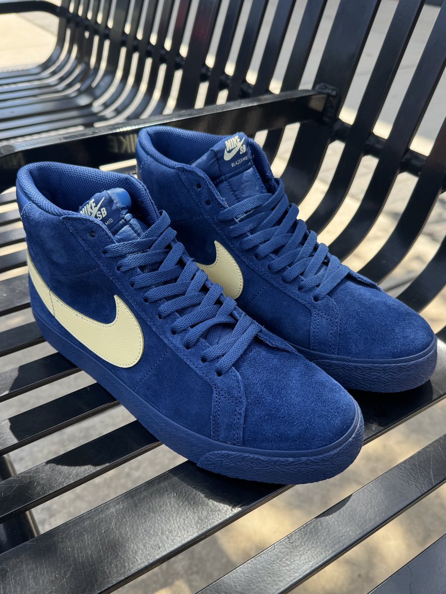 Reliefskate's tweet photo. New Nike SB Blazer Mid Coastal Blue/Coastal Blue/Pale Yellow Now Available 

The Blazer Mid is an iconic hoops shoe tailored to the needs of the modern skateboarder. Durable leather is paired with tacky rubber for flexible grip and comfort that lasts. https://t.co/KdalUiCEDN
