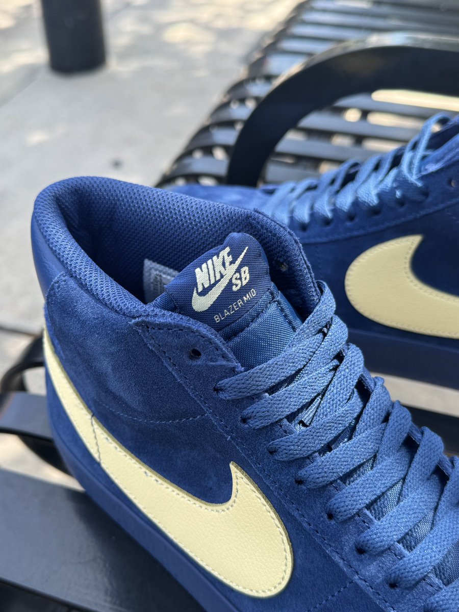 Reliefskate's tweet photo. New Nike SB Blazer Mid Coastal Blue/Coastal Blue/Pale Yellow Now Available 

The Blazer Mid is an iconic hoops shoe tailored to the needs of the modern skateboarder. Durable leather is paired with tacky rubber for flexible grip and comfort that lasts. https://t.co/KdalUiCEDN