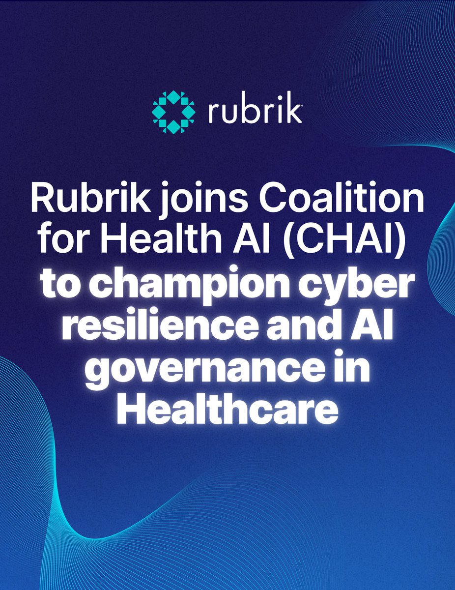rubrikInc's tweet photo. Healthcare organizations are tasked with protecting 50% more sensitive data than the global average, and cyberattacks in this sector can quickly escalate into life-and-death issues by disrupting critical patient care.

As new members of Coalition for Health AI (CHAI), we aim to redefine cyber resilience and governance in the wake of AI, so that the next generation of health is secure. 

Learn more about CHAI here 👉 https://t.co/S1JzFjN5ec