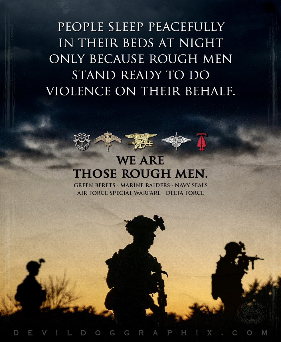 DevilDogGraphix's tweet photo. Peace and security in society often depend on the willingness of a small percentage of individuals who are willing to engage in violence in order to protect the general populous.

#Quotes #Military #SpecialOps #USArmy #NavySEALs #USAF #USMC https://t.co/z8NwsVbIzl