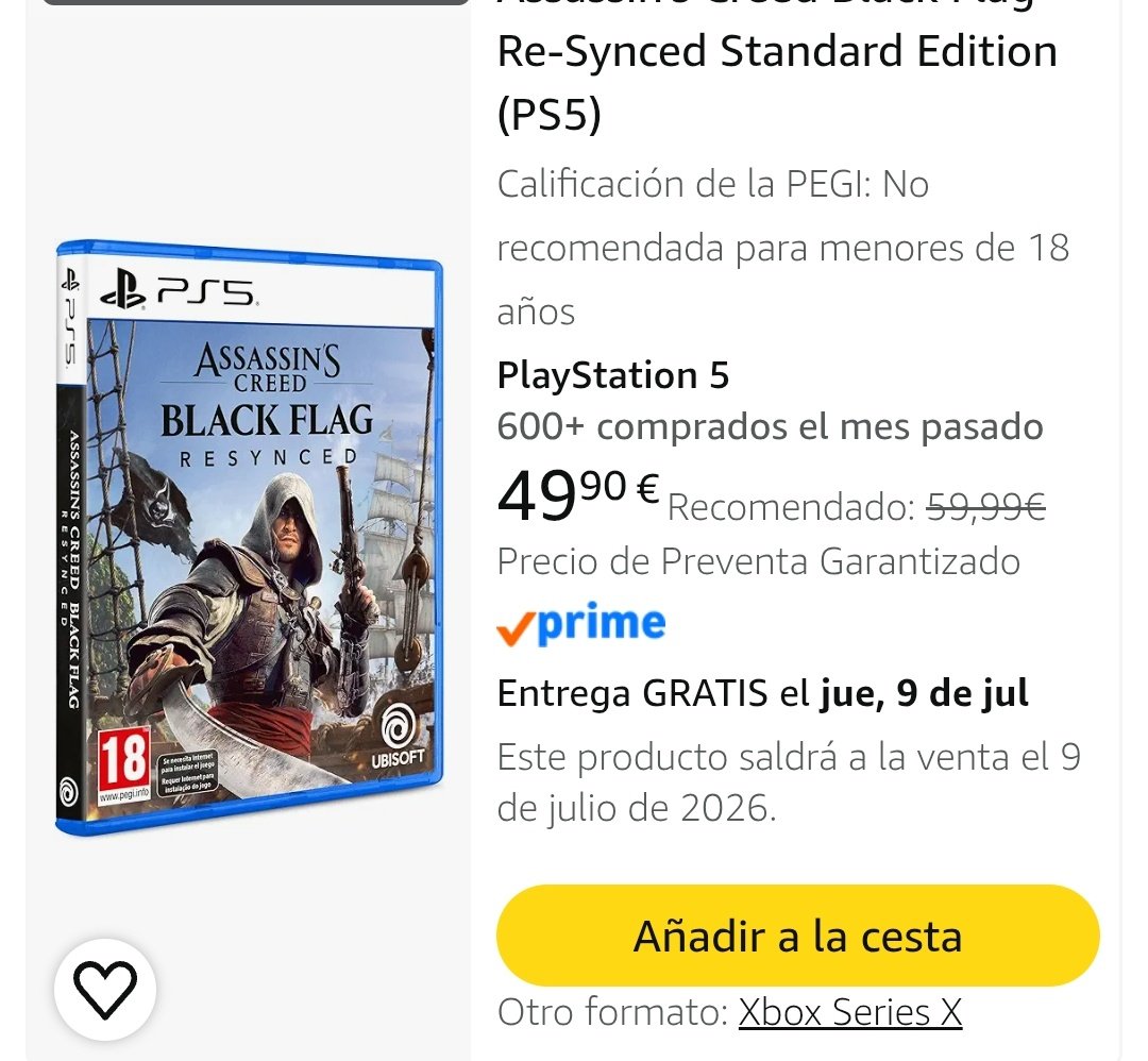 scars_system's tweet photo. @kikegames97 Hoy Assassins Creed Black Flag Resynced en Amazon está a 49'90€! 
Que el físico está muerto dice @PlayStation... https://t.co/nKmyeJ7LvE
