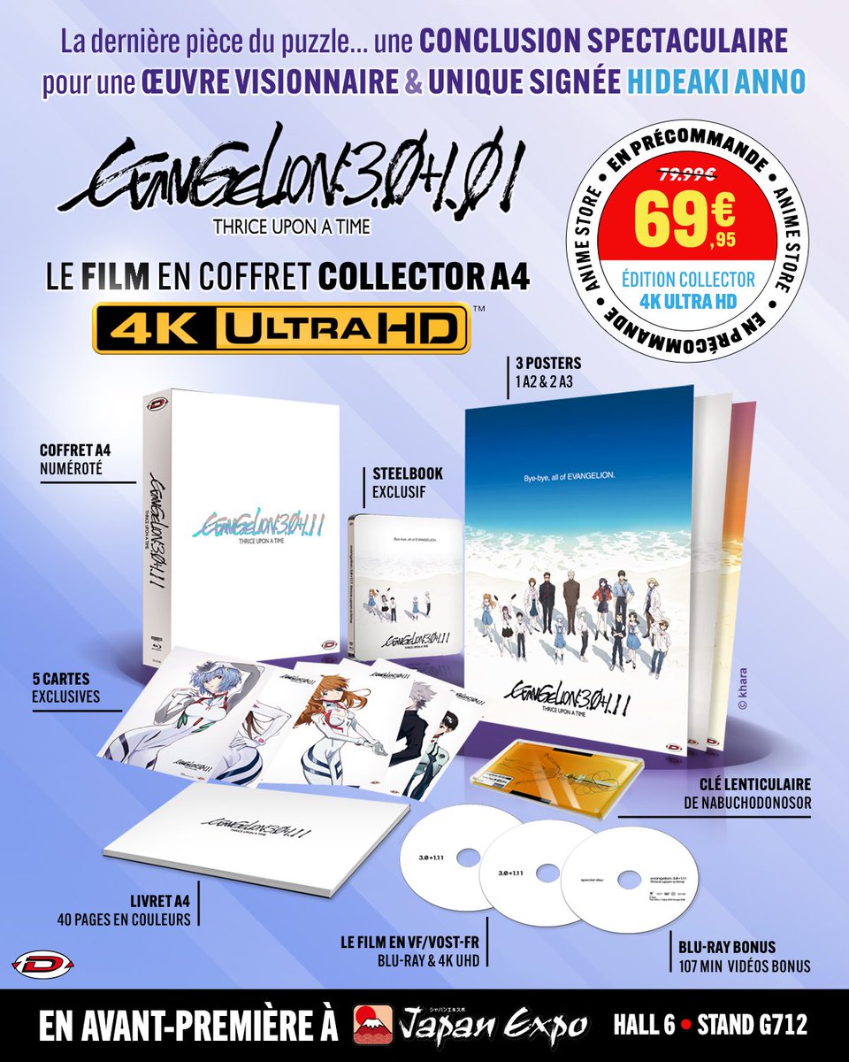 AnimeStoreFR's tweet photo. ✨ Le rideau tombe sur l'une des plus grandes sagas de l'animation. Êtes-vous prêts pour l'ultime voyage ?

La précommande du dernier film Evangelion: 3.0+1.11 Thrice Upon a Time est là 👉 https://t.co/gVjLLpAAcK

Et le meilleur ? Il sera en avant-première à Japan Expo ! 🔥

Ne loupez pas ce classique en coffret collector A4 ✨️
