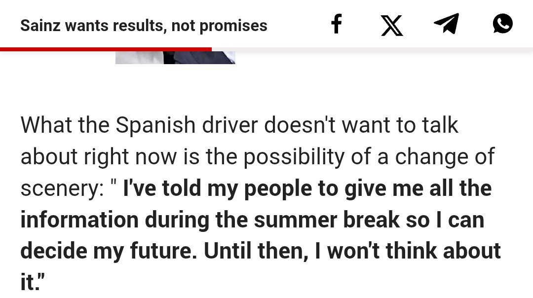 sainzifyy's tweet photo. "I've told my people to give me all the information during the summer break so I can decide my future. Until then, I won't think about it."

good enough for me &amp; i hope they take this at a threat. https://t.co/VZgEIeI3Ab