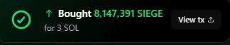 solsiege's tweet photo. Another $SIEGE buyback is done.

8,147,391 $SIEGE bought back for 3 SOL.

We keep supporting the economy, shipping new updates, and building Sol Siege for the long term.

Keep sieging. ⚔️ https://t.co/zU4Uj3lUrJ