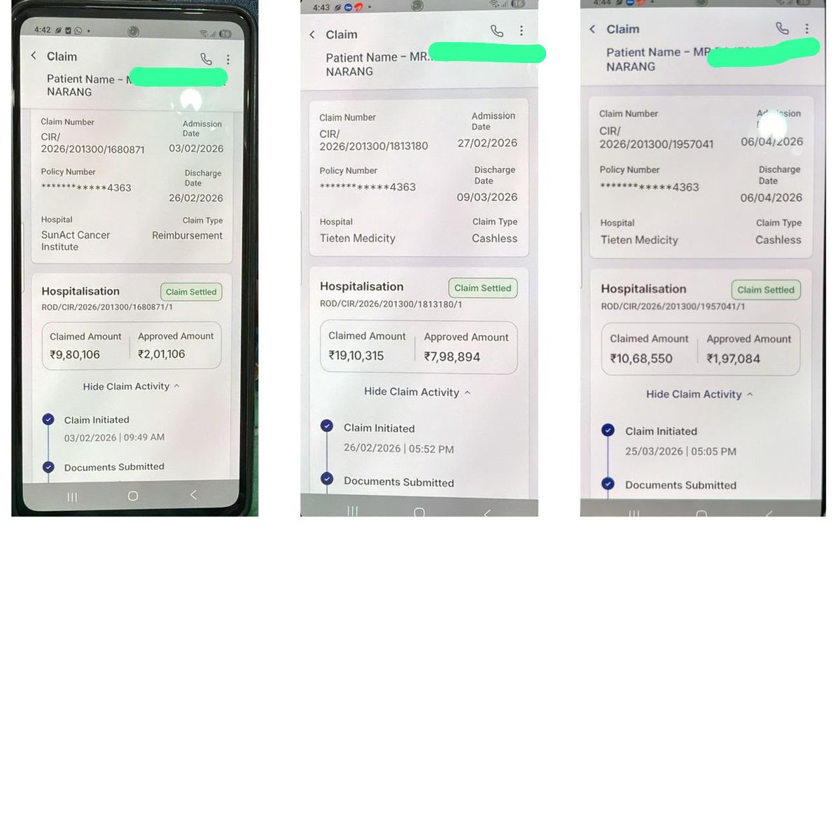 SanjayYada7n's tweet photo. 🚨🚨 Late Mr Rajesh Kumar Narang 
Age -  67 
*Total Eligible Claim Amount - 30L 
Insurer - Star Health Insurance 
Policy Inception Date- 11/01/2023
Product Name - Health Assure.
Issue - Restoration Claim not Honouring. 

He fought Oral Cancer.. His family fought the insurance claim.

@StarHealthIns @ANANDSROY @EconomicTimes @CNBCTV18Live 

Why we never Recommend Star Health
Sadly, Mr. Narang is no longer with us.. But his family's fight for a fair claim settlement continues.

This is one of the cases our team is currently pursuing.

The family had a Star Health Assure Insurance Policy with a ₹10 lakh Sum Insured and an Unlimited Restoration Benefit.

During his battle with Oral Cancer, he underwent three continuous hospitalizations.

1st Hospitalization  SunAct Cancer Institute  03 February 2026 – 26 February 2026  Hospital Bill: ₹9,80,106  Approved: ₹2,01,106  Deducted: ₹7,79,000

2nd Hospitalization   Tieten Medicity 27 February 2026 - 09 March 2026 (Admitted just one day after discharge from the first hospitalization.)  Hospital Bill: ₹10,88,745  Approved: ₹7,98,894 (After applicable non-payables, network discount and age-based co-pay.)

3rd Hospitalization   Tieten Medicity  24 March 2026 – 06 April 2026  Hospital Bill: ₹10,68,550 Initially, the claim was rejected, stating that the Sum Insured had been exhausted.

The family pointed out that their policy includes an Unlimited Restoration Benefit. 

Only after they raised the issue was the claim reconsidered. Final approval? ₹1,97,084. Total  Total Hospital Bills: ₹30,37,401  Total Approved: ₹11,97,084 The family is still seeking a clause-based explanation for the balance amount.

Their questions are simple:- 
•If the policy provides Unlimited Restoration Benefit, how was the second & third claim calculated?
•Why was the claim initially rejected due to exhaustion of the Sum Insured? 
•Which exact policy clause supports the deductions? If restoration was restricted, where is that restriction mentioned in the policy wording?

These are not unreasonable questions. 
No family battling cancer should also have to battle uncertainty over claim calculations.

No spouse who has just lost her husband should be left wondering whether the policy they trusted was applied exactly as written.

We have requested Star Health to provide a clear, clause-wise calculation for all three claims and to reassess them in accordance with the policy terms.

This isn't just about one claim.

It's about transparency, accountability, and ensuring that every policyholder receives what the insurance contract promises.

We'll continue standing with this family until they receive a clear and fair resolution in favour of insured.

#HealthInsurance #InsuranceClaims #StarHealth #ConsumerRights #InsuranceAdvisor #HealthInsuranceIndia #ClaimSettlement #PolicyWording