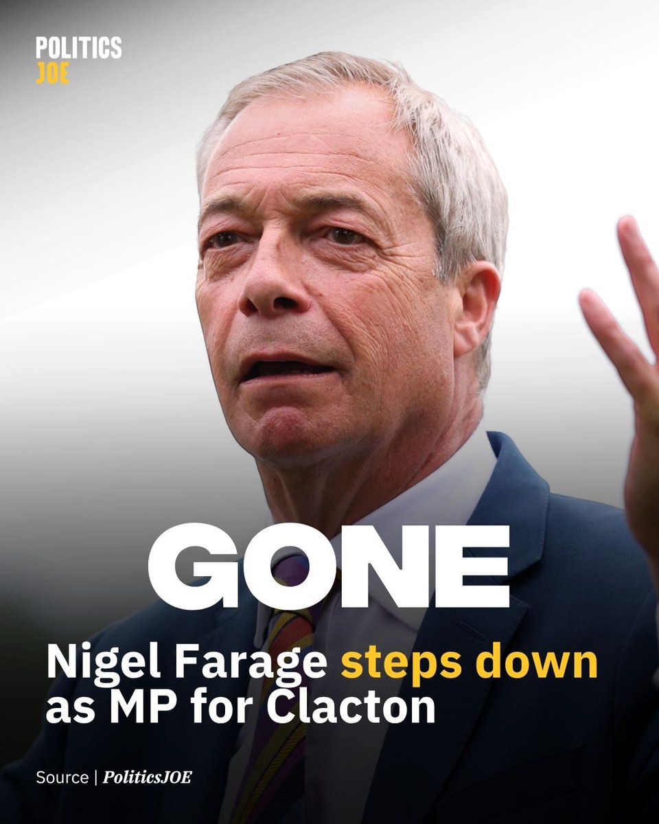 PoliticsJOE_UK's tweet photo. BREAKING: Nigel Farage is calling a “people versus establishment” by-election, in which he will step down as MP for Clacton and and stand for re-election https://t.co/2kvPjHEDoe