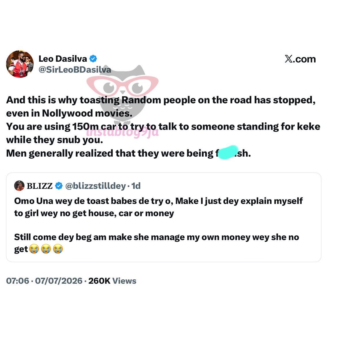instablog9ja's tweet photo. why toasting girls on the road has stopped — Reality TV star Leo Dasilva
S https://t.co/qRgO5TGLM1