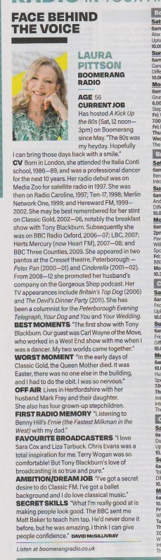 makeadelivery's tweet photo. The Face Behind the Voice in next week's @RadioTimes is Laura Pittson of Boomerang Radio. Wow she's had an extensive radio career. You've probably heard her on one of her many previous radio stations. Watch out Classic FM. Could she be heading there next? https://t.co/S4Q9GeJC7j