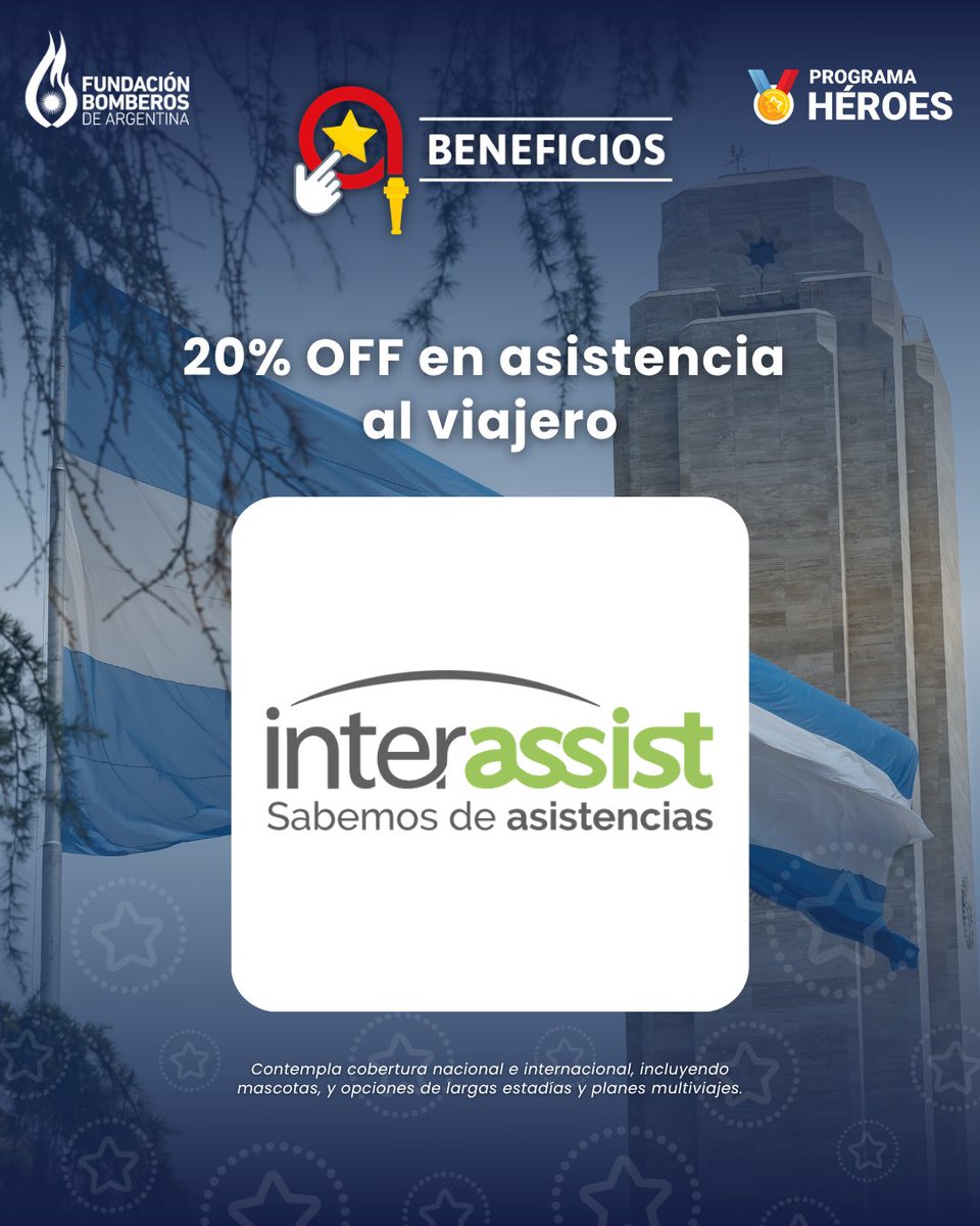 BomberosFund's tweet photo. El #ProgramaHéroes te acompaña en tus vacaciones 💪

❤️‍🔥 Viajá de manera más tranquila con un 20% OFF en tu asistencia al viajero en #Interassist

👩‍🚒👨‍🚒 Si te interesa escribinos a: heroes@fundacionbomberos.org.ar

#FundaciónBomberosdeArgentina #BomberosVoluntarios https://t.co/hZGXRfMYXA