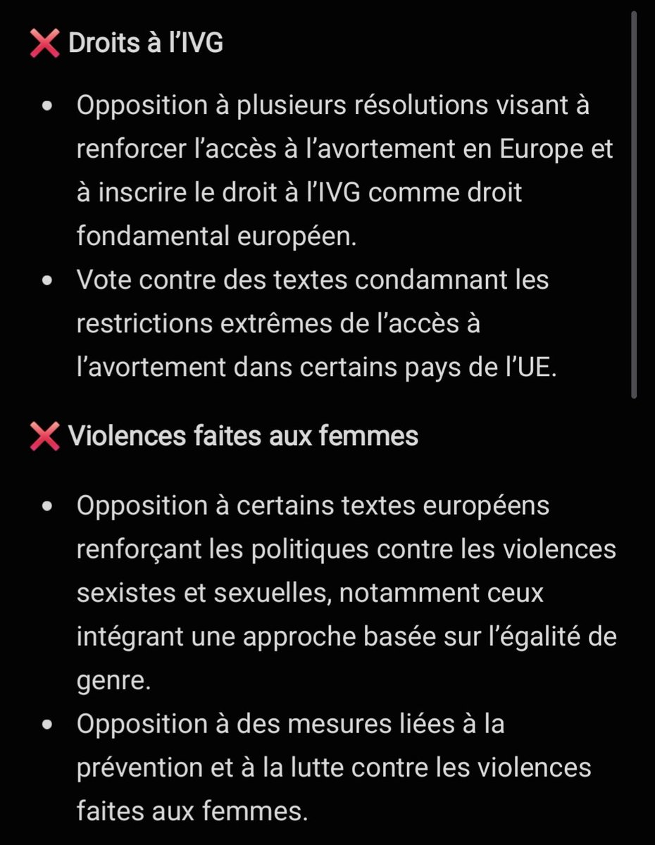 melrnd_'s tweet photo. liste non exhaustive de ce que ton parti (le rn) a voté contre au parlement européen, toi qui es tellement pour la lutte en faveur des femmes et des personnes lgbt 🥰 https://t.co/m9pQYdotkG