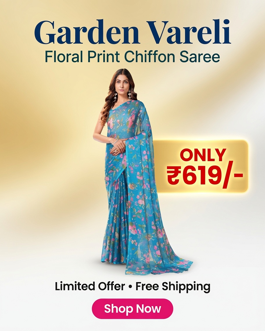 khasnis1981's tweet photo. 💙 Floral Elegance at Just ₹619! 
BUY NOW: https://t.co/uSdjnZlWBO
Turn heads in the gorgeous Garden Vareli Floral Print Chiffon Saree 🌸✨
Lightweight, graceful &amp; perfect for festive, casual and party wear — all for just ₹619/- 💙#Saree  #ChiffonSaree #GardenVareli https://t.co/4ejwgeHnhY