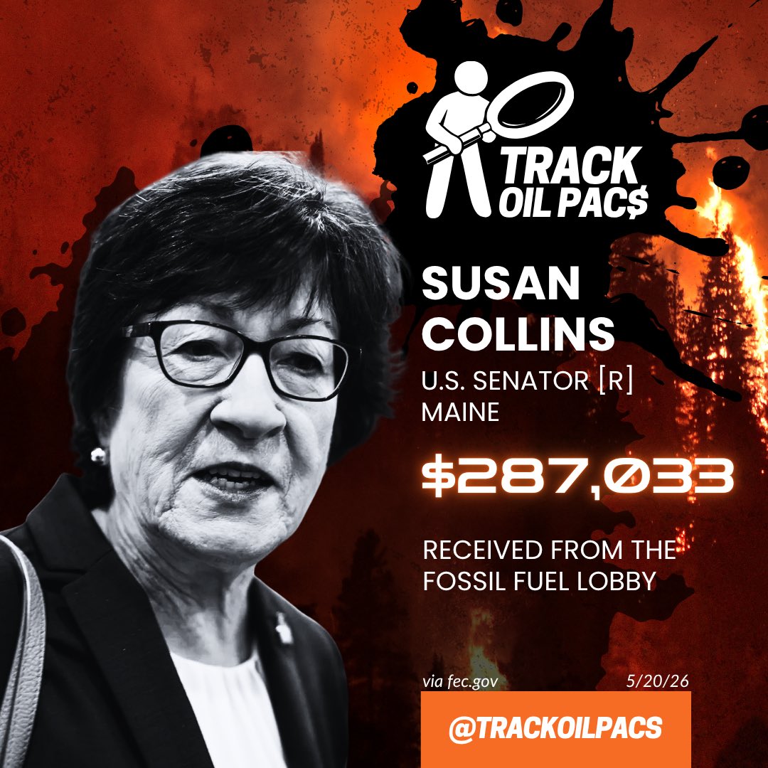 TrackOilPACs's tweet photo. Maine power prices have risen 55% since 2015, the third fastest in US.

@SenatorCollins has accepted > $260,000 from the fossil fuel lobby.

She enabled a party that gutted clean energy tax credits &amp; climate resiliency funding, keeping electricity unaffordable. She needs to go! https://t.co/u4WTD3PXCI