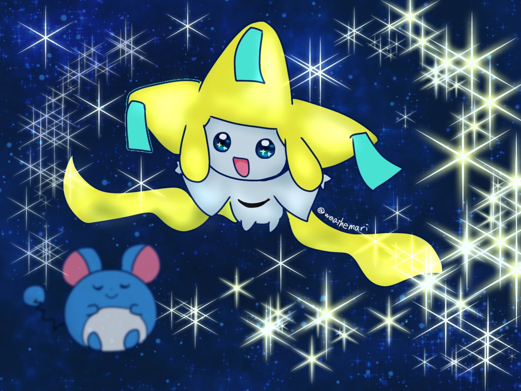 weathemari's tweet photo. #ポケモン版深夜の真剣お絵描き60分一本勝負 #ジラーチの日 

願いが叶って欲しいな　🐭🎋 https://t.co/XGkdU12qyl