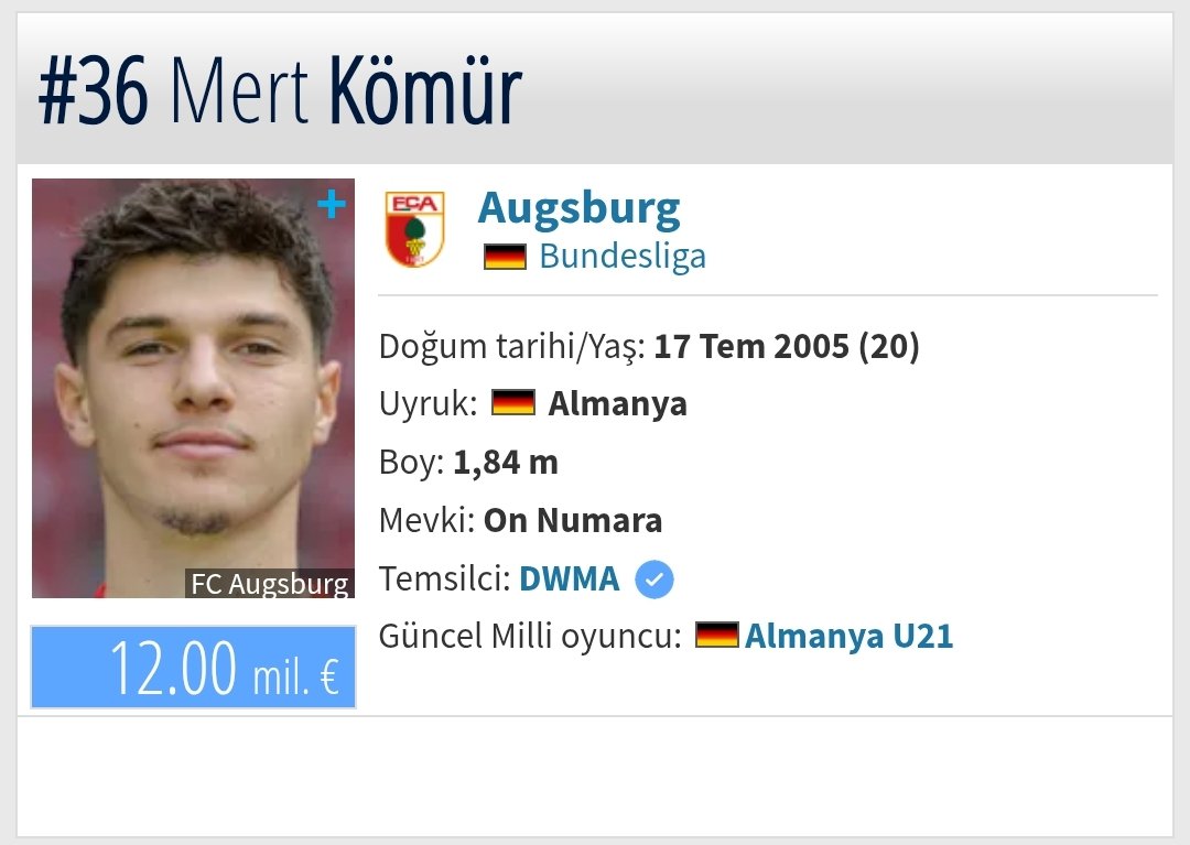 deaglekeas's tweet photo. 🚨 SON DAKİKA | Galatasaray'da Mert Kömür için masada!
-Sarı-kırmızılılar, Augsburg'un genç yıldızı Mert Kömür için transfer çalışmalarını resmiyete döktü.
-Alman ekibi 20 milyon Euro'dan kapıyı açarken, Galatasaray yönetimi bonservisi 14-16 milyon Euro bandına çekmek için masada https://t.co/QKGCwihwgy