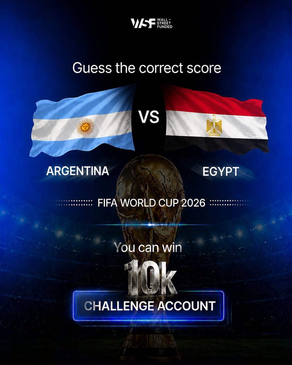 WSFunded's tweet photo. Argentina 🇦🇷 vs. Egypt 🇪🇬 
Think you can predict the score?

Head over to our Instagram and submit your prediction for the match.

One correct prediction could earn you a $10,000 Challenge Account. 

Make your prediction before kick-off and join the competition.

See you on Instagram 👇💙🐧
https://t.co/rQbJxwXTrN
